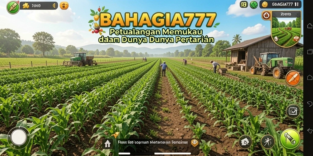 Screenshot gameplay BAHAGIA777 menampilkan ladang yang subur dan aktivitas bertani.