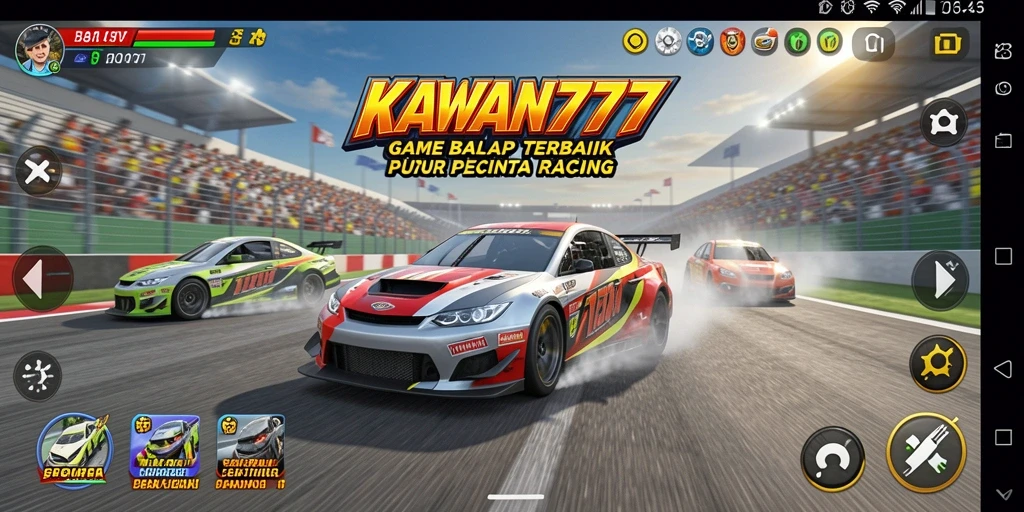Tampilan gameplay KAWAN777 dengan mobil balap yang memukau.