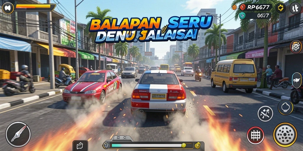 Gambaran tangkapan layar gameplay balapan yang mendebarkan.